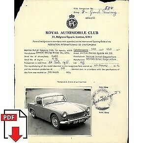 1966 Austin-Healey Sprite MK.III FIA homologation form PDF download (RAC)